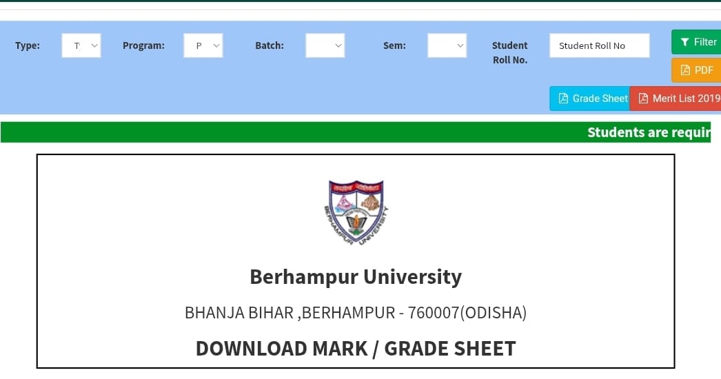 Berhampur University UG PG Result 2026 Download