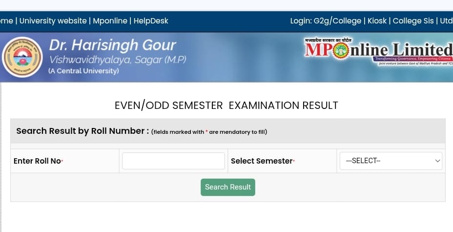 Dr. Hari Singh Gour University Result 2026